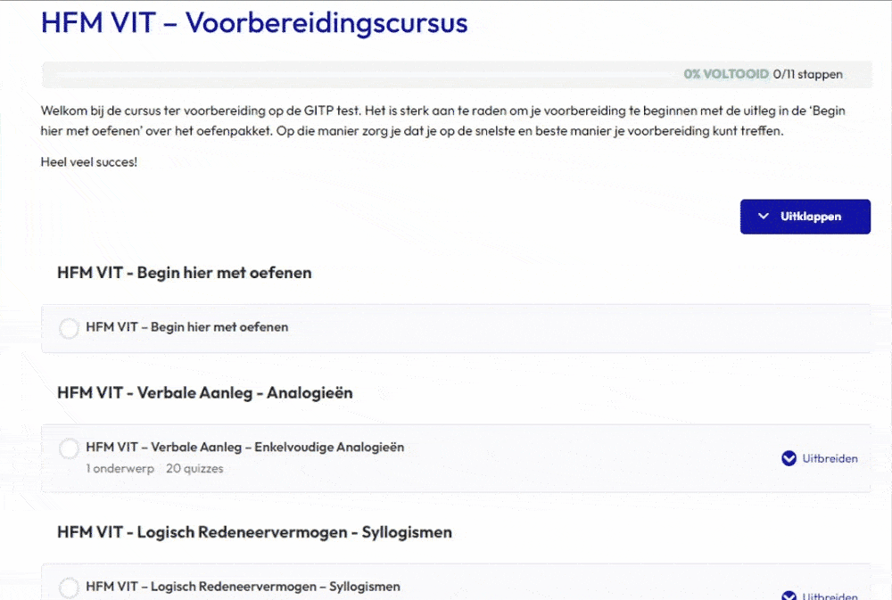 HFM VIT trainingsoverzicht