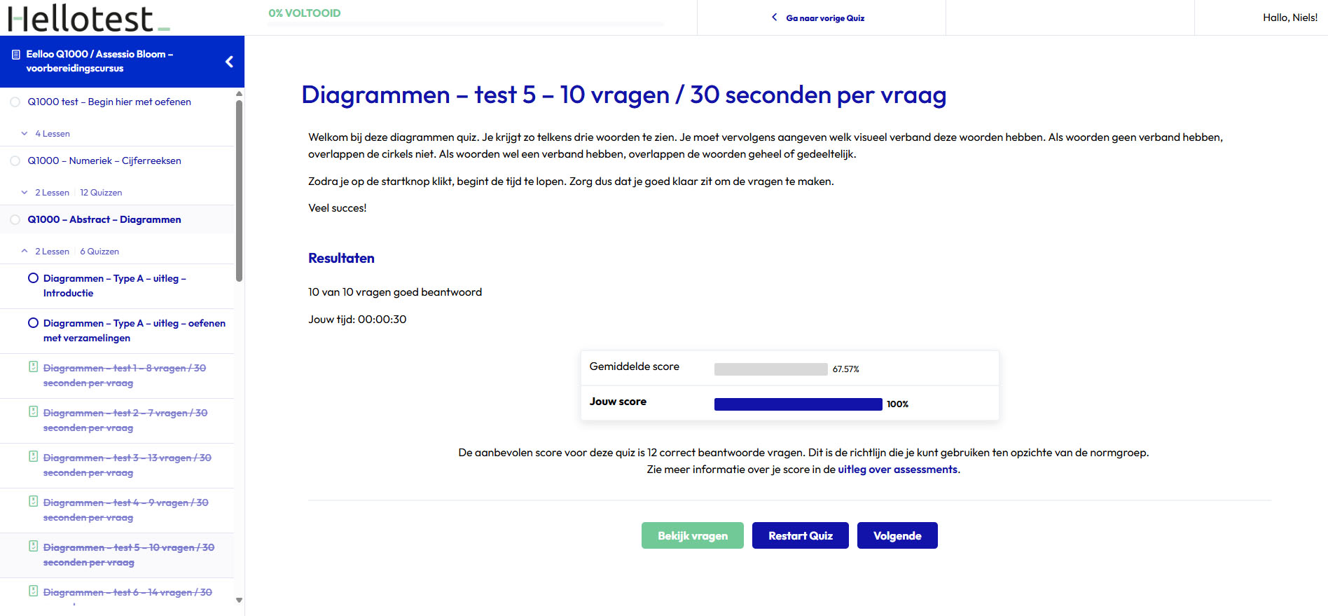 Aan het einde van een oefentoets krijg je jouw score, de gemiddelde score en de aanbevolen score te zien. Zo weet jij precies waar je staat in je voorbereiding.