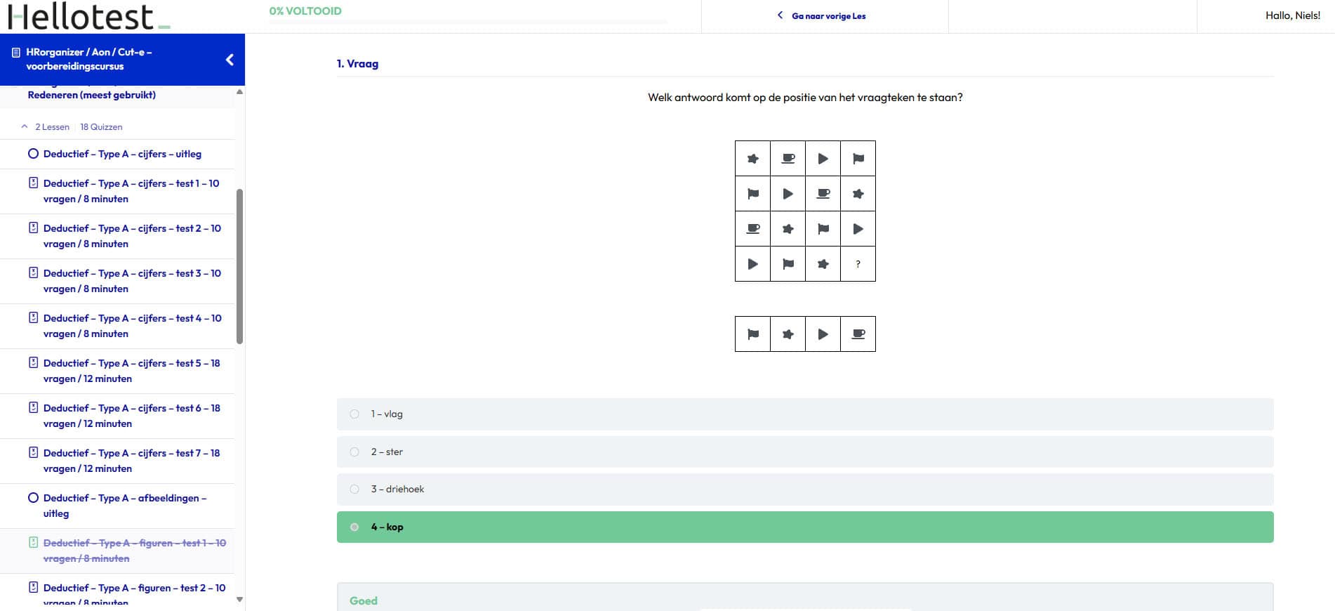 In het Hellotest systeem krijg je na het maken van een oefentoets de vragen te zien inclusief het goede antwoord en uitleg.