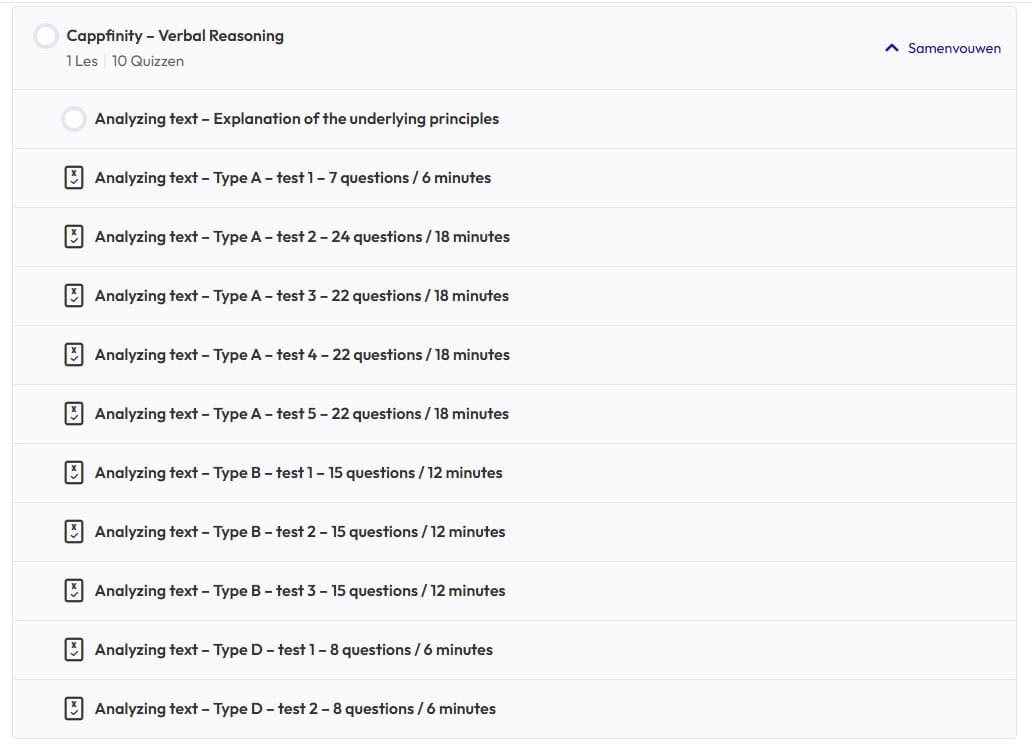 Je maakt in onze training oefenvragen onder tijdsdruk zodat je een goede Cappfinity testsimulatie krijgt.
