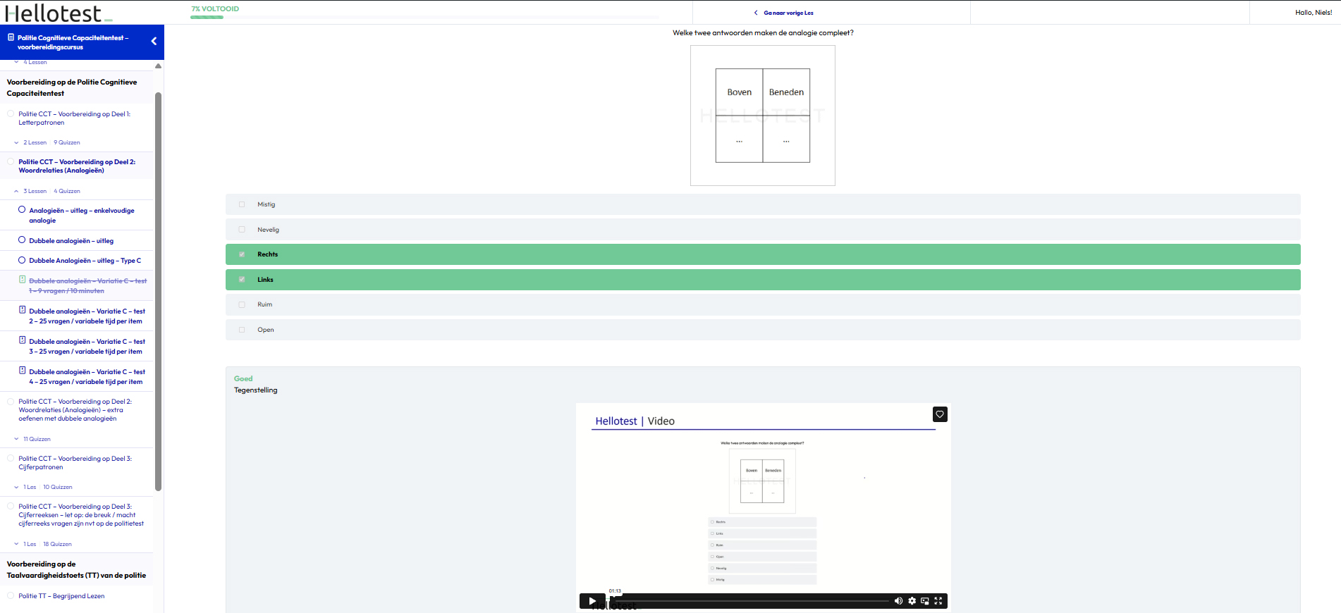 Na afloop van de oefentoets kan je de vragen nog eens bekijken. Dan zie je het goede antwoord met een uitleg. Elke vraag is voorzien van video uitleg door onze assessment expert Corstiaan Smit.