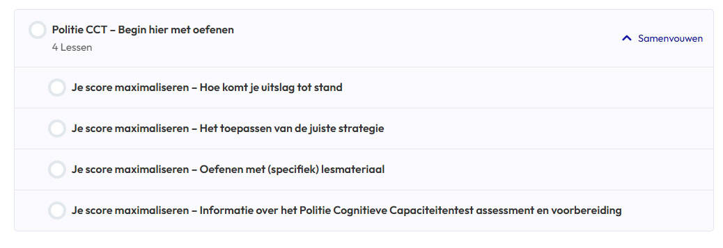 Ons oefenpakket bevat duidelijke tips en strategieën waarmee jij het beste resultaat gaat halen voor de cognitieve test van de politie.