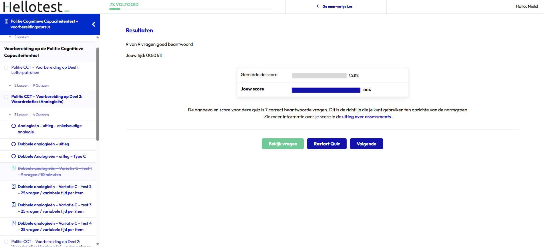 Na afloop krijg je jouw score, de gemiddelde score en de aanbevolen score te zien. Daardoor weet je of je goed voorbereid bent voor dit onderdeel.