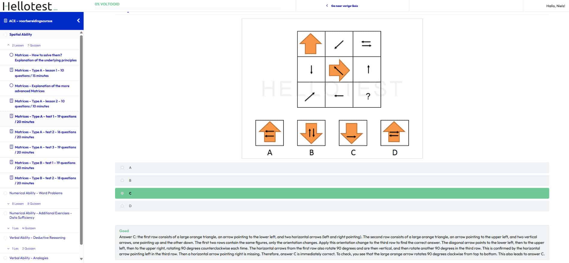 Na afloop van de oefentoets kan je alle vragen bekijken. Je krijgt jouw antwoord, eventueel het goede antwoord en de uitleg te zien.