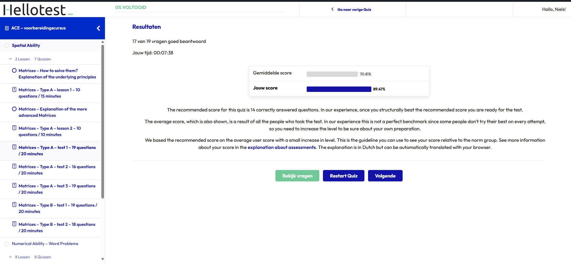 Na afloop van onze oefentoetsen krijg je jouw score, de gemiddelde score en de aanbevolen score te zien. Zo weet jij precies waar je staat en of je klaar bent voor de test.