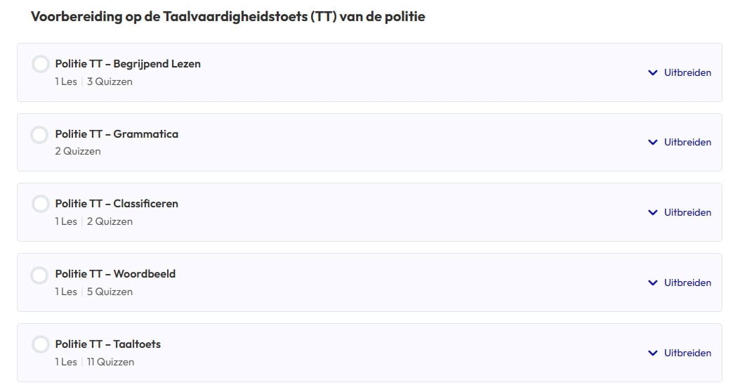 Met ons oefenpakket krijg je ook toegang tot het oefenmateriaal voor de Taaltest van de politie.