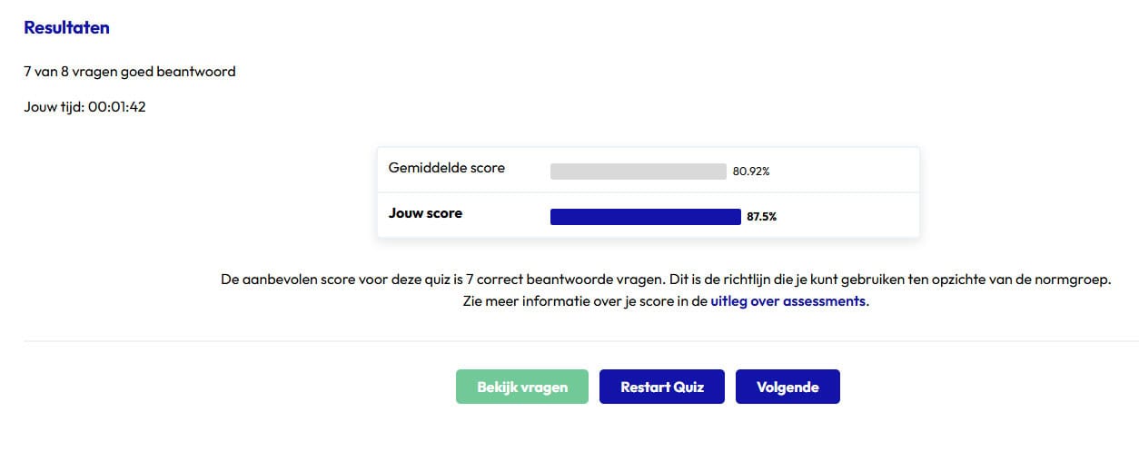 Aan het eind van een oefentoets op Hellotest.nl zie je wat de aanbevolen score is zodat je weet of je goed presteert ten opzichte van onze gebruikers.