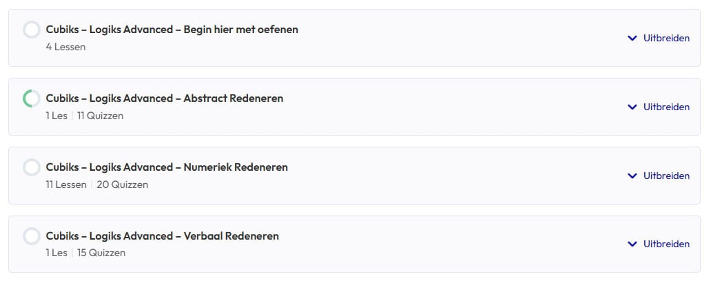 De Logiks General Advanced Test bestaat uit Abstract, Numeriek en Verbaal. In ons oefenpakket krijg je voor elk onderdeel een losse training.