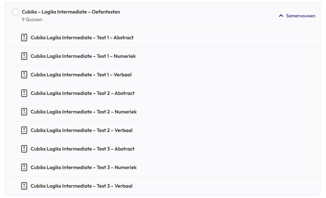 In het Hellotest.nl oefenpakket krijg je testen die alle onderdelen van de Logiks Intermediate combineren.