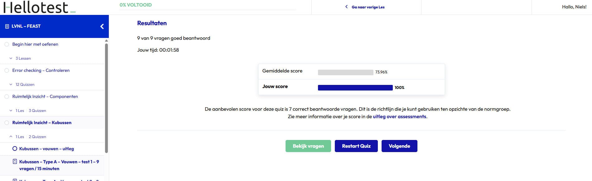 Aan het eind van elke toets krijg je jouw uitslag en de aanbevolen score te zien. Zo weet jij hoe je scoort ten opzichte van de rest van de kandidaten en wanneer je klaar bent voor de echte test.