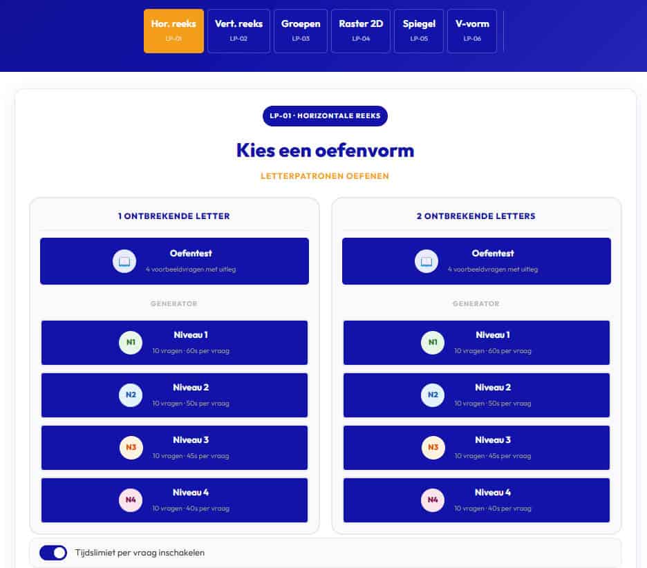 Politie Cognitietest Letterpatronen Onbeperkt Oefenen